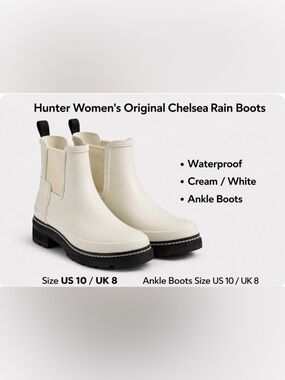 Hunter Women's Chelsea Rain Ankle Boots - Cream/White with Black Sole